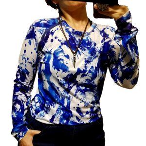 Reel Legends Blue Keep It Cool Longsleeve Shoulder Zip Shirt Water Droplet Small